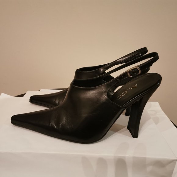 Aldo black leather high heel dress shoes w pointy toes size 7 - Picture 2 of 9
